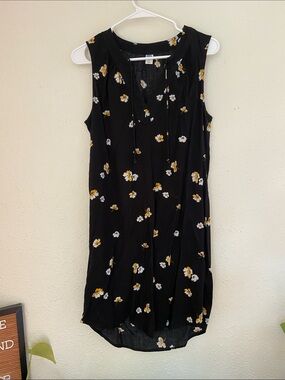 Old Navy Black Sleeveless Midi Dress with Yellow & White Floral Print